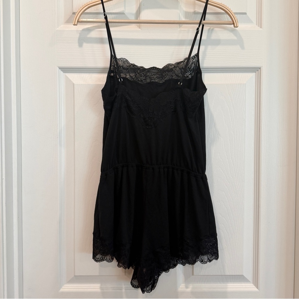 🖤 Victoria’s Secret Black Heavenly Modal Lace Trim Square Neck Romper XS - Picture 6 of 9